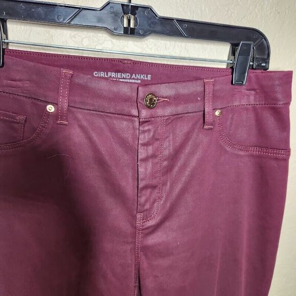 Chico's Girlfriend Ankle Pants Women's 6R Maroon Cotton Stretch Straight Leg - Picture 4 of 8